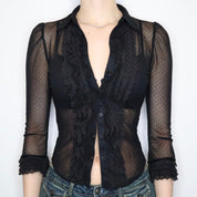 Black Mesh Ruffle Blouse (Small)