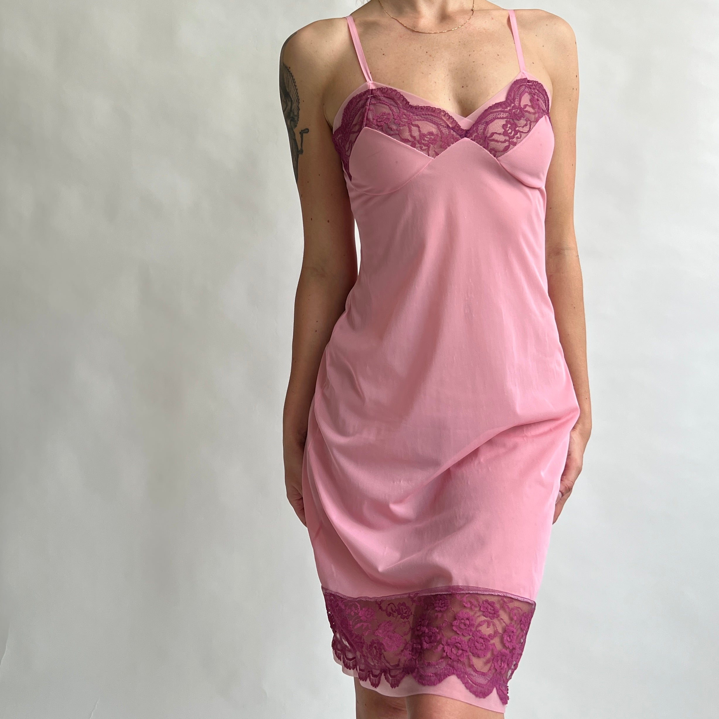 Vintage pink sheer midi slip