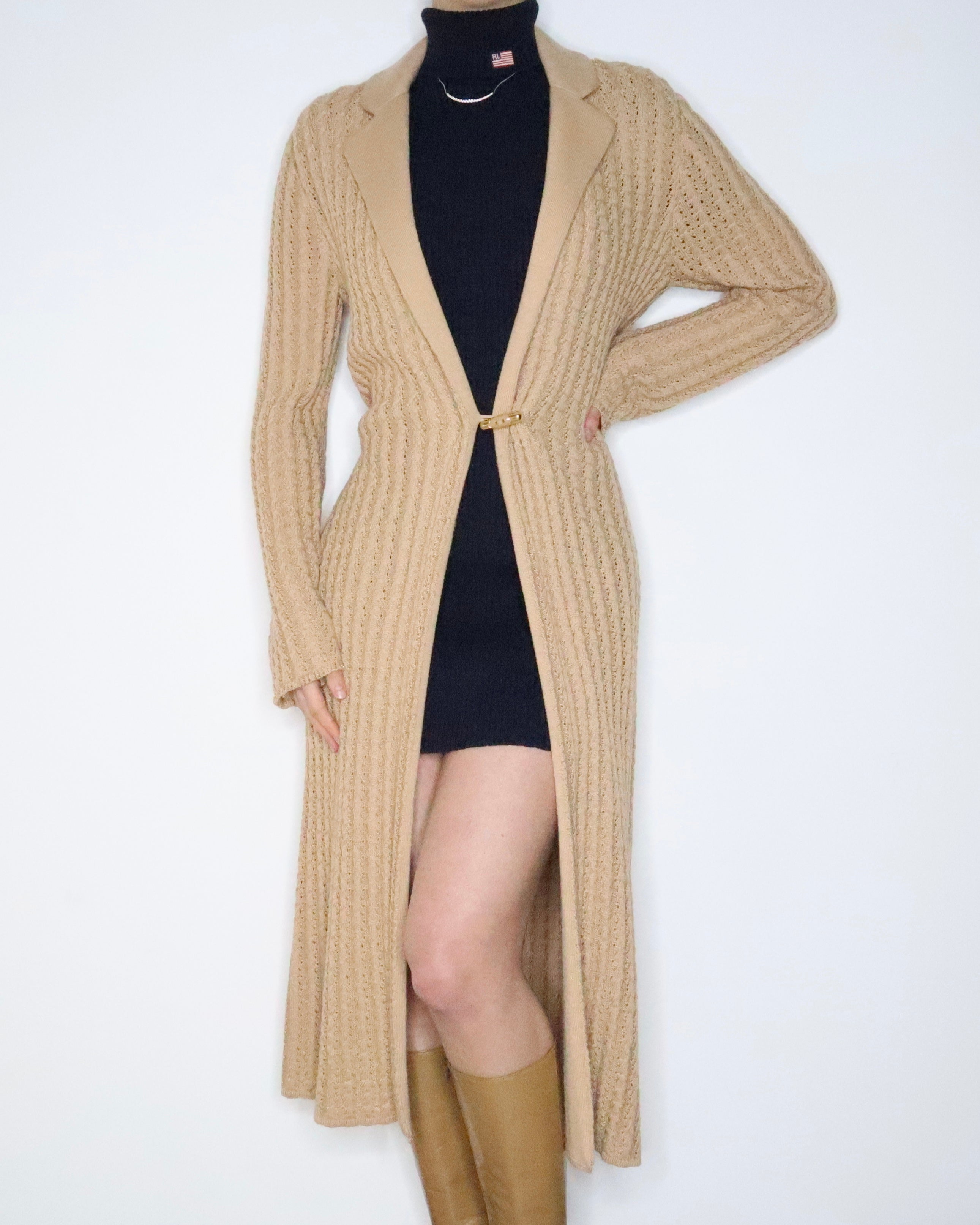 St. John Long Tan Knit Cardigan (M-L)