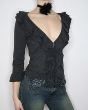 Vivienne Tam Gray Ruffle Cardigan (M-L) 