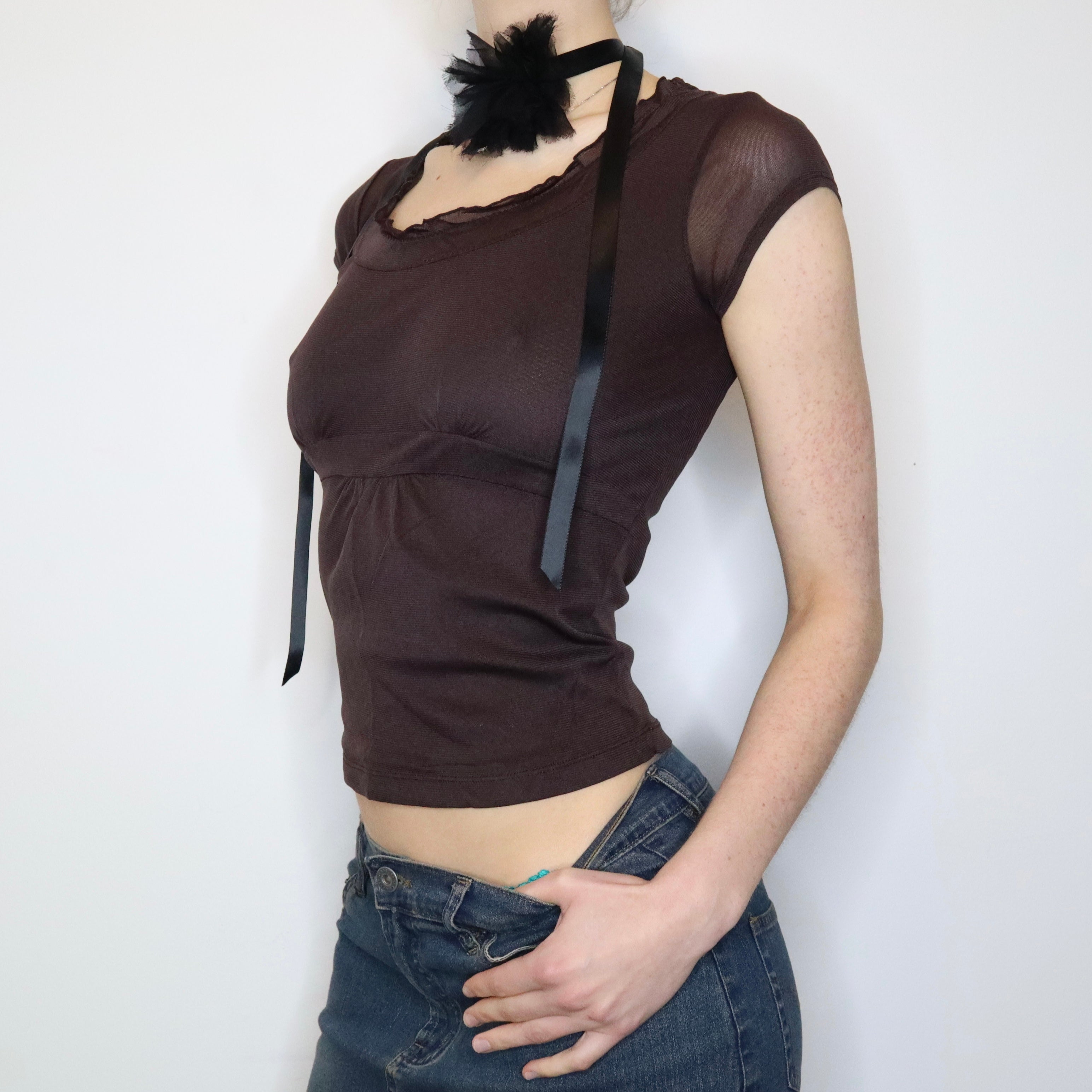 Brown Mesh Blouse (Small) 