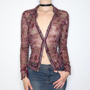 Purple Mesh Button Up Blouse (Medium) 