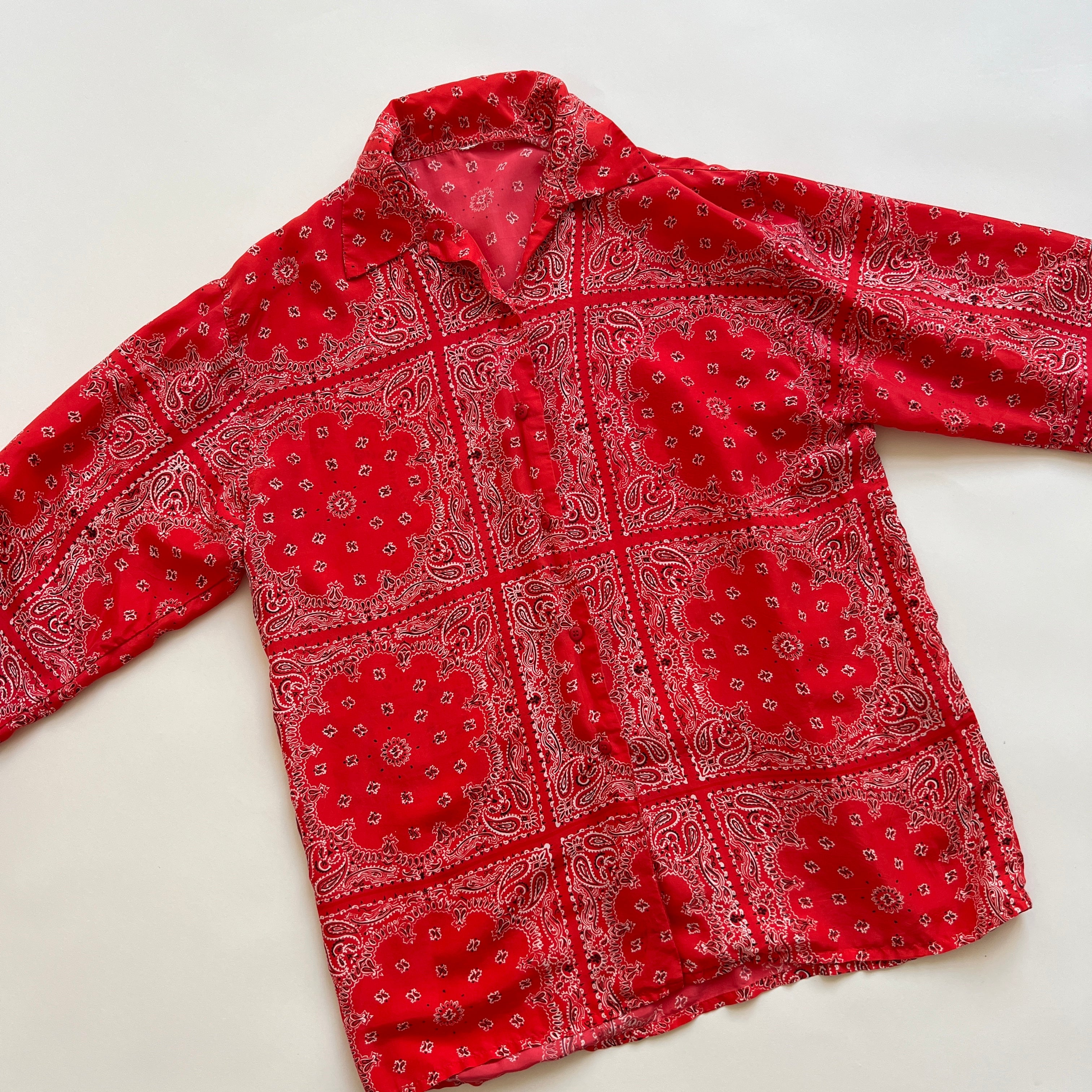 Red bandana silk button down