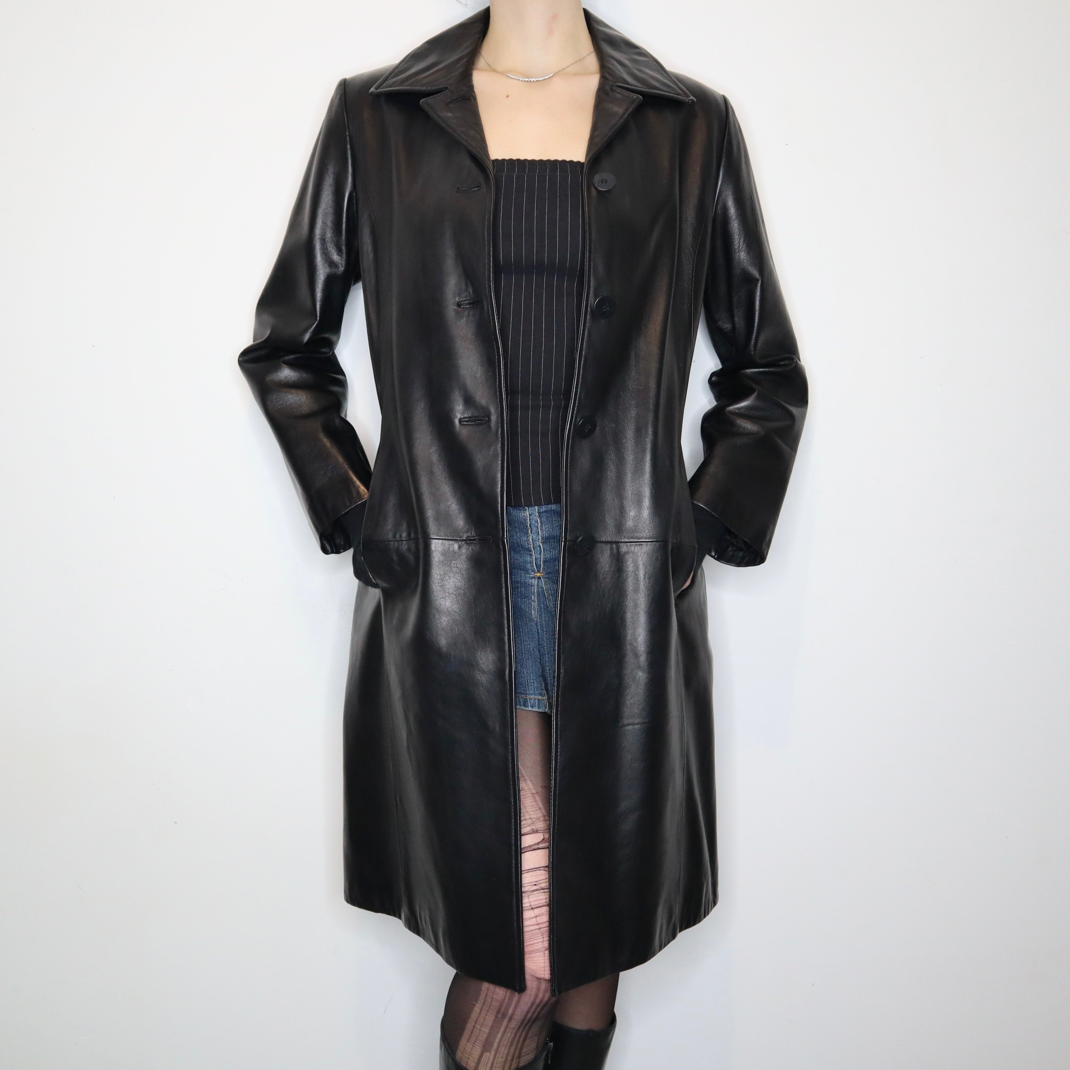 Long Black Leather Jacket (Medium)