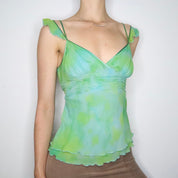 Blue Green Silk Babydoll Top (Medium) 