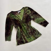 90s green brown wrap knit top