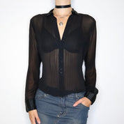Black Silk Button Up Blouse (M-L) 
