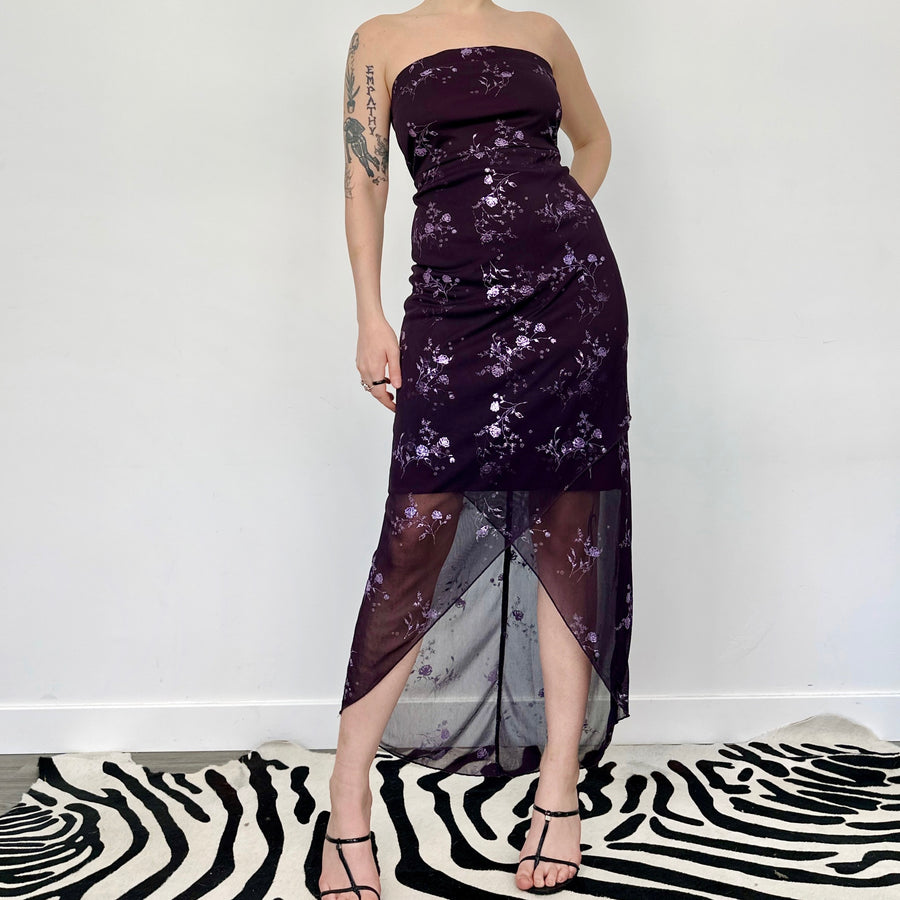2000s Glitter Floral Tube Dress (M)