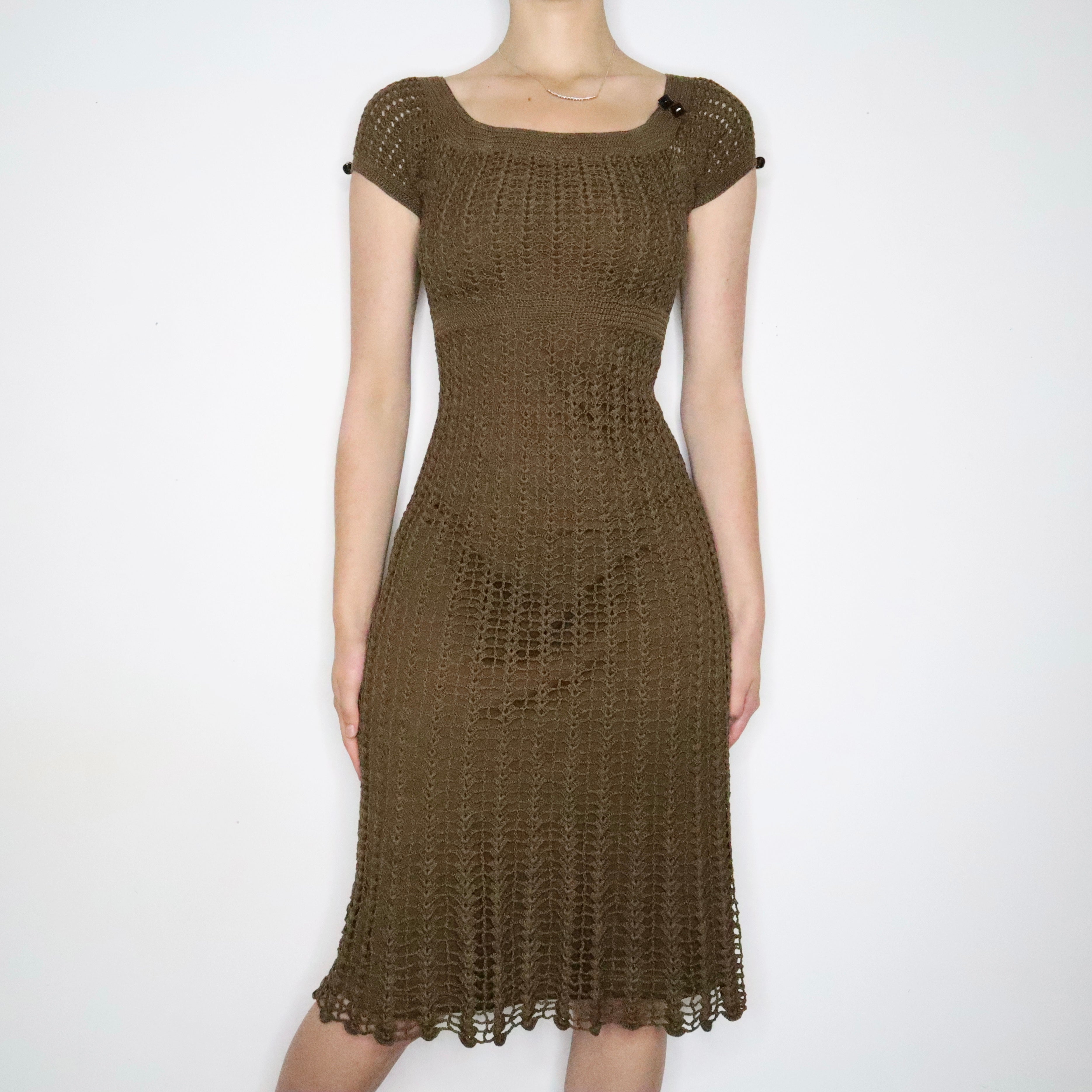 Betsey Johnson Olive Green Crochet Dress (XS-S)