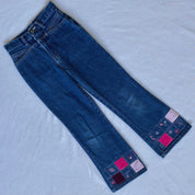 embroidered trim high waist jeans