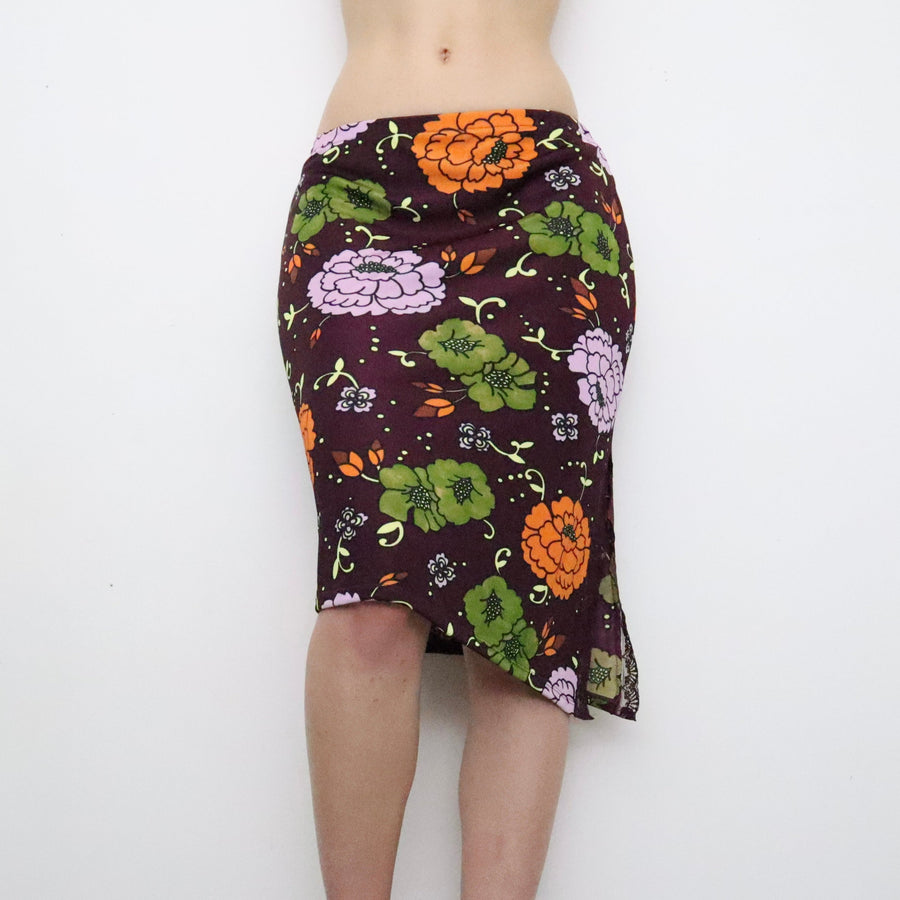 Floral Asymmetrical Midi Skirt (Small)