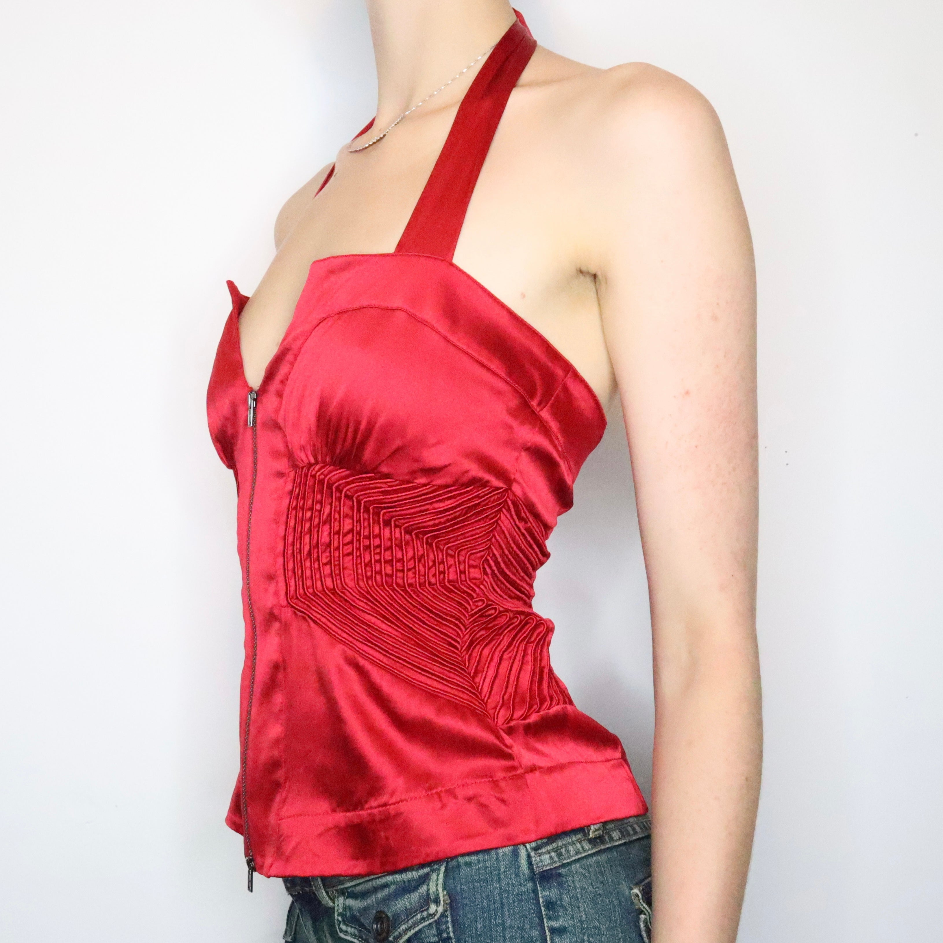 Red Silk Halter Top (Medium)