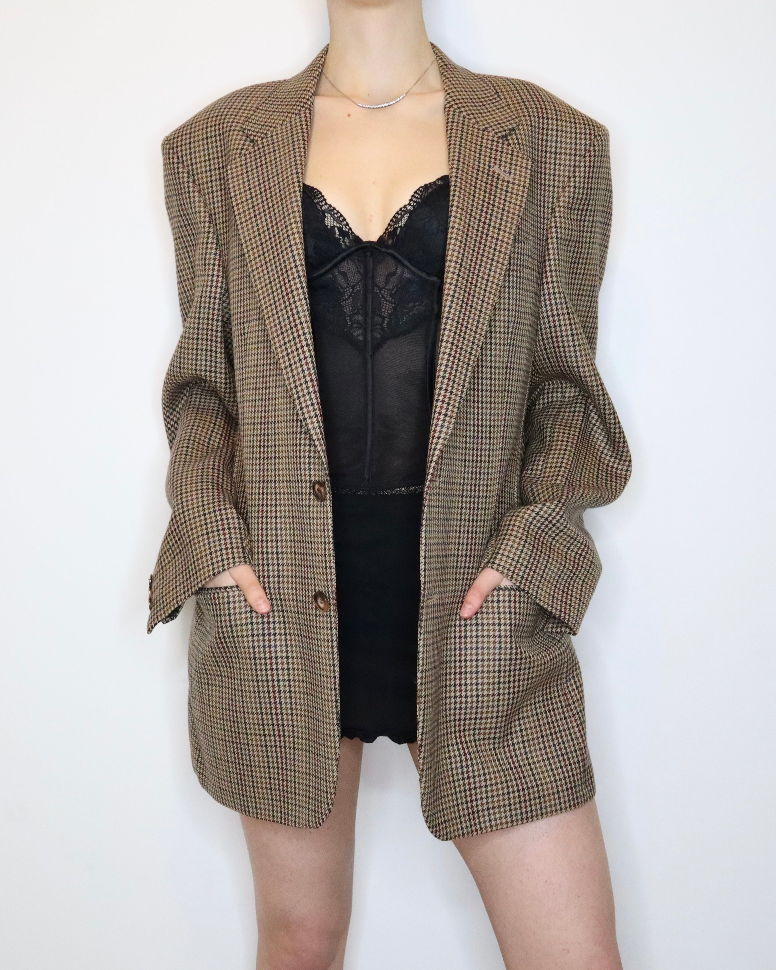 Oversized Brown Houndstooth Blazer (XL-XXL) 