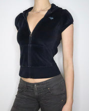 Black Velour Zip Up Hoodie (S-M) 