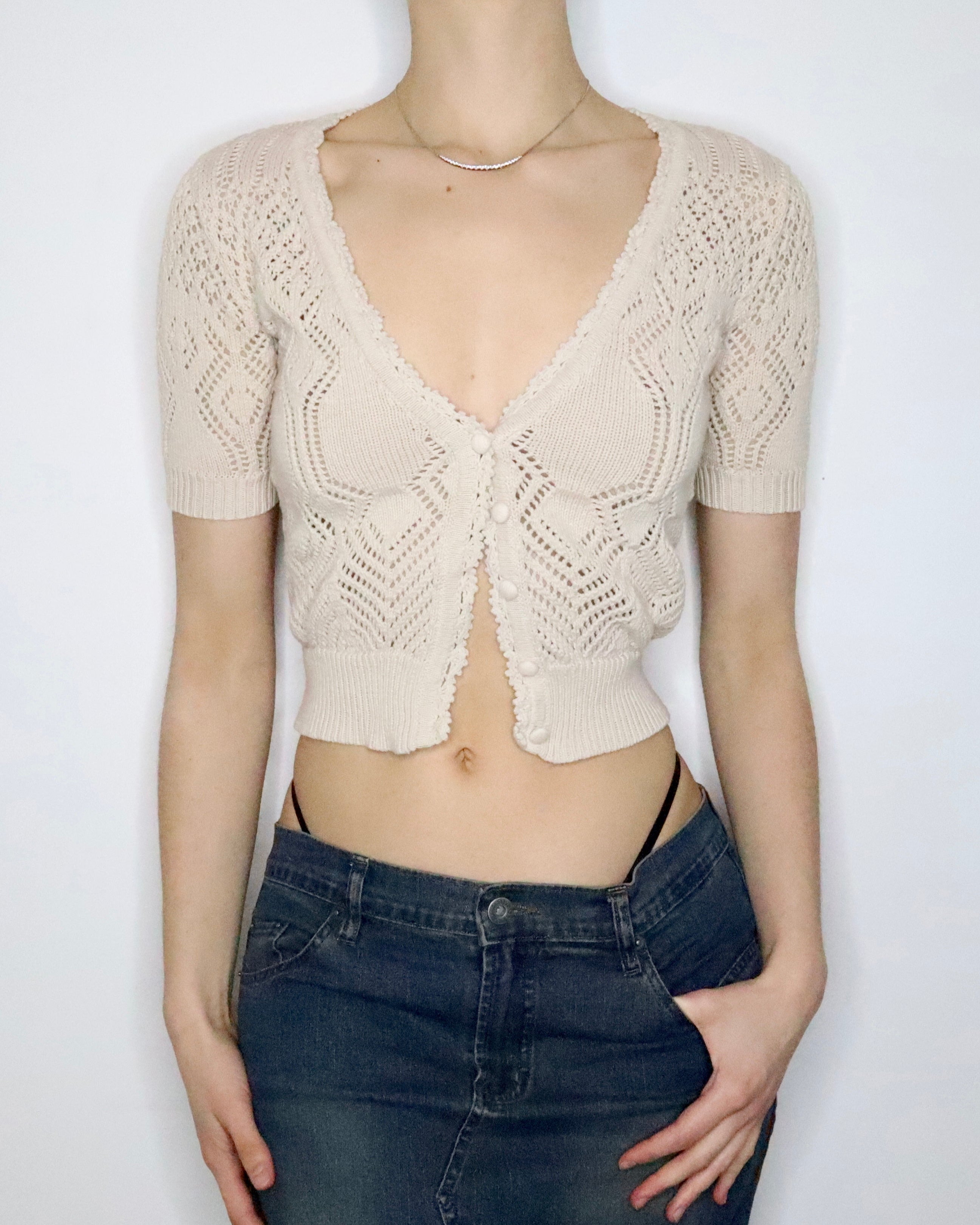 Beige Crochet Cardigan (XS-S)