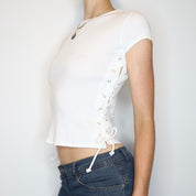 White Lace Up Baby Tee (S/M) 