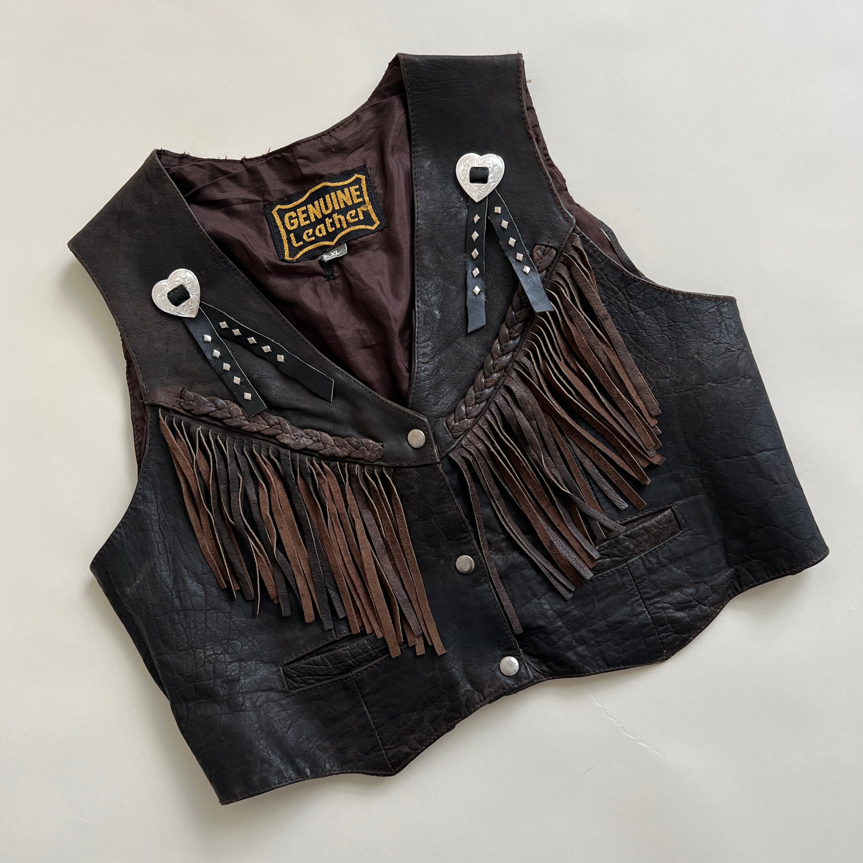 Vintage leather fringe vest