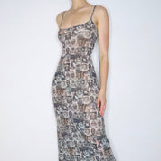 French Graphic Mesh Maxi Dress (M-L)
