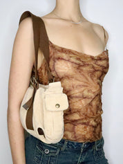 Beige Corduroy Shoulder Bag 