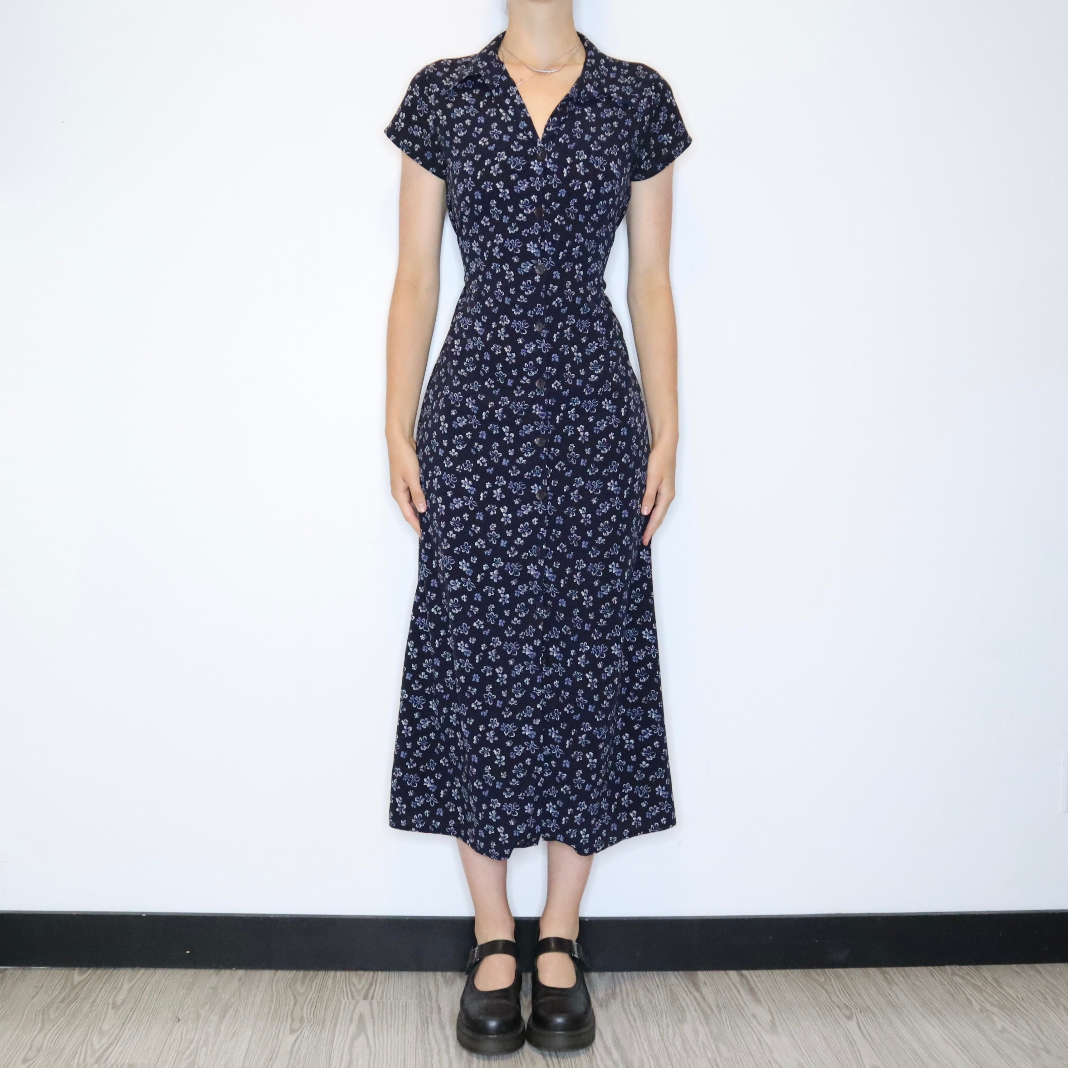 Navy Floral Maxi Dress (Medium) 