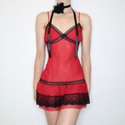 Red Chiffon Slip Dress (Small) 