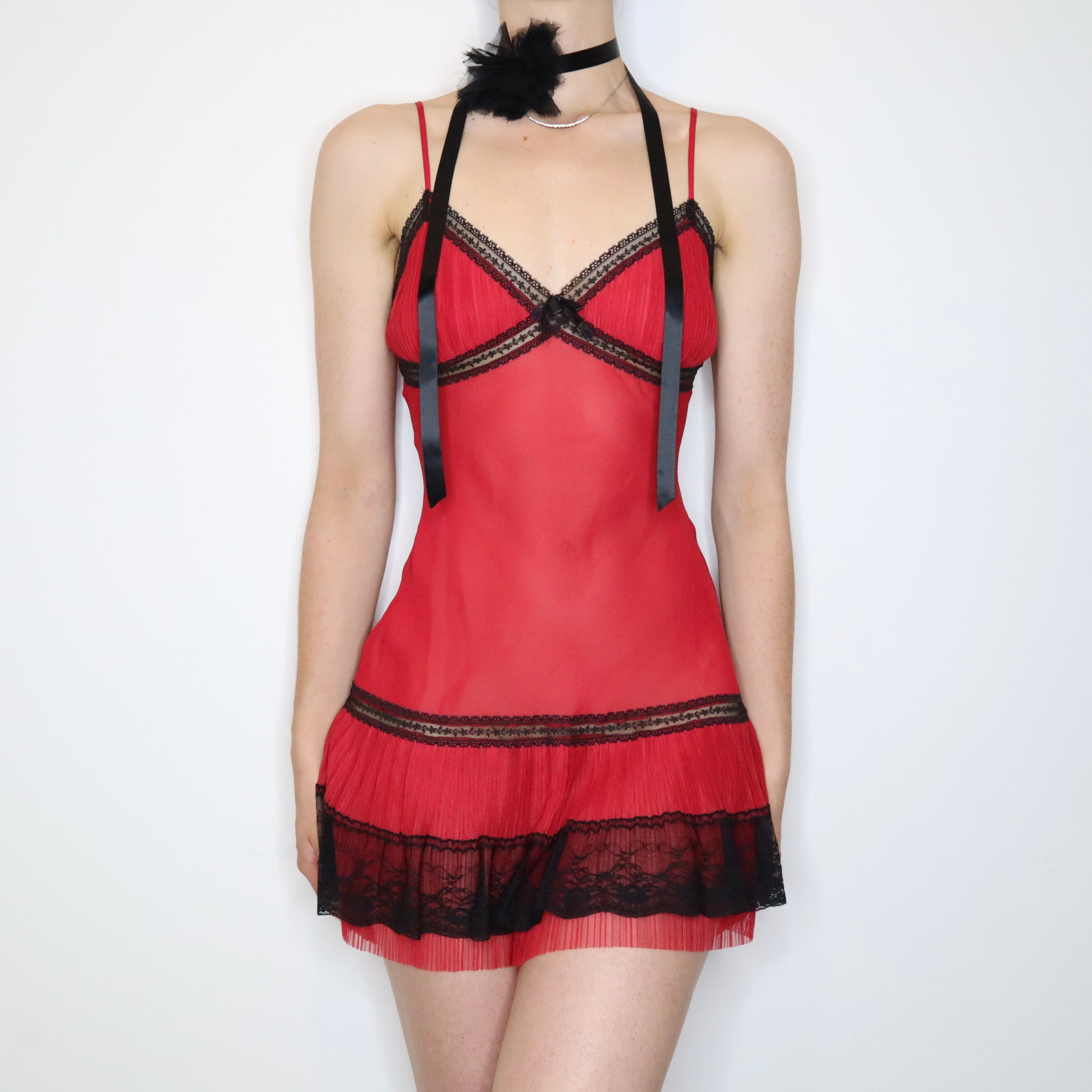 Red Chiffon Slip Dress (Small) 