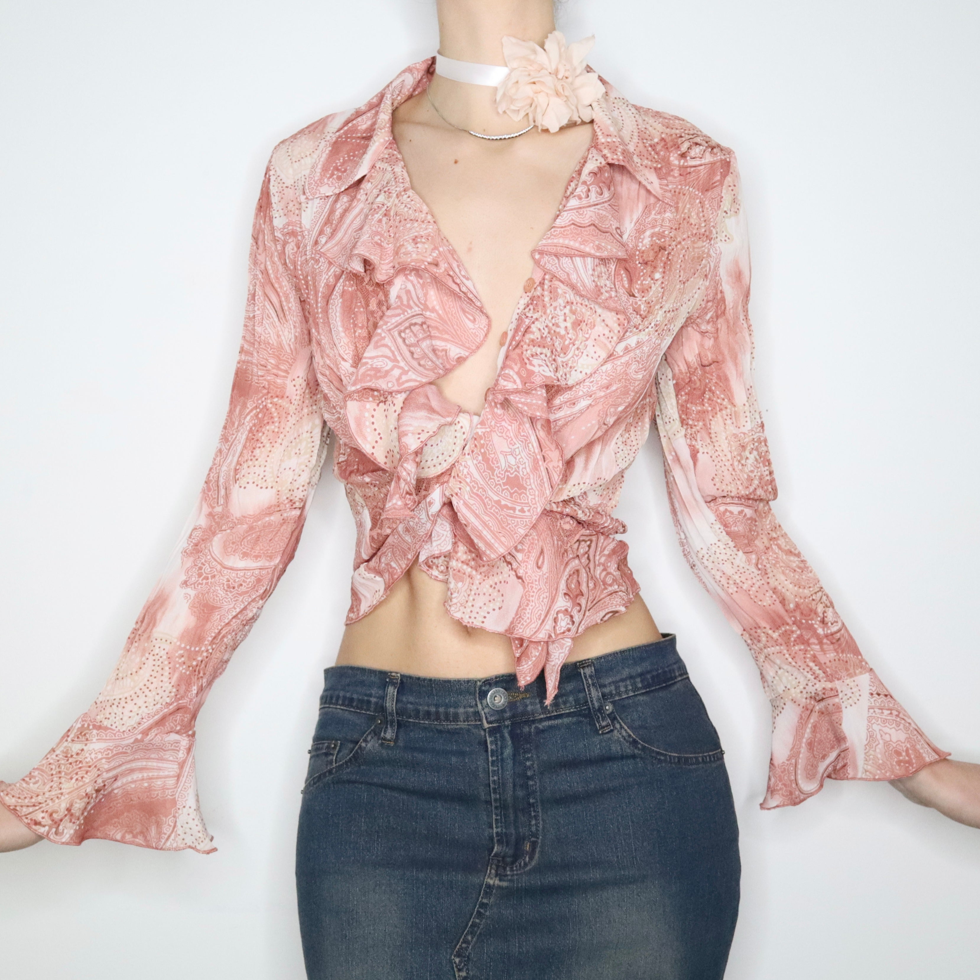 Pink Paisley Ruffle Blouse (S-M) 