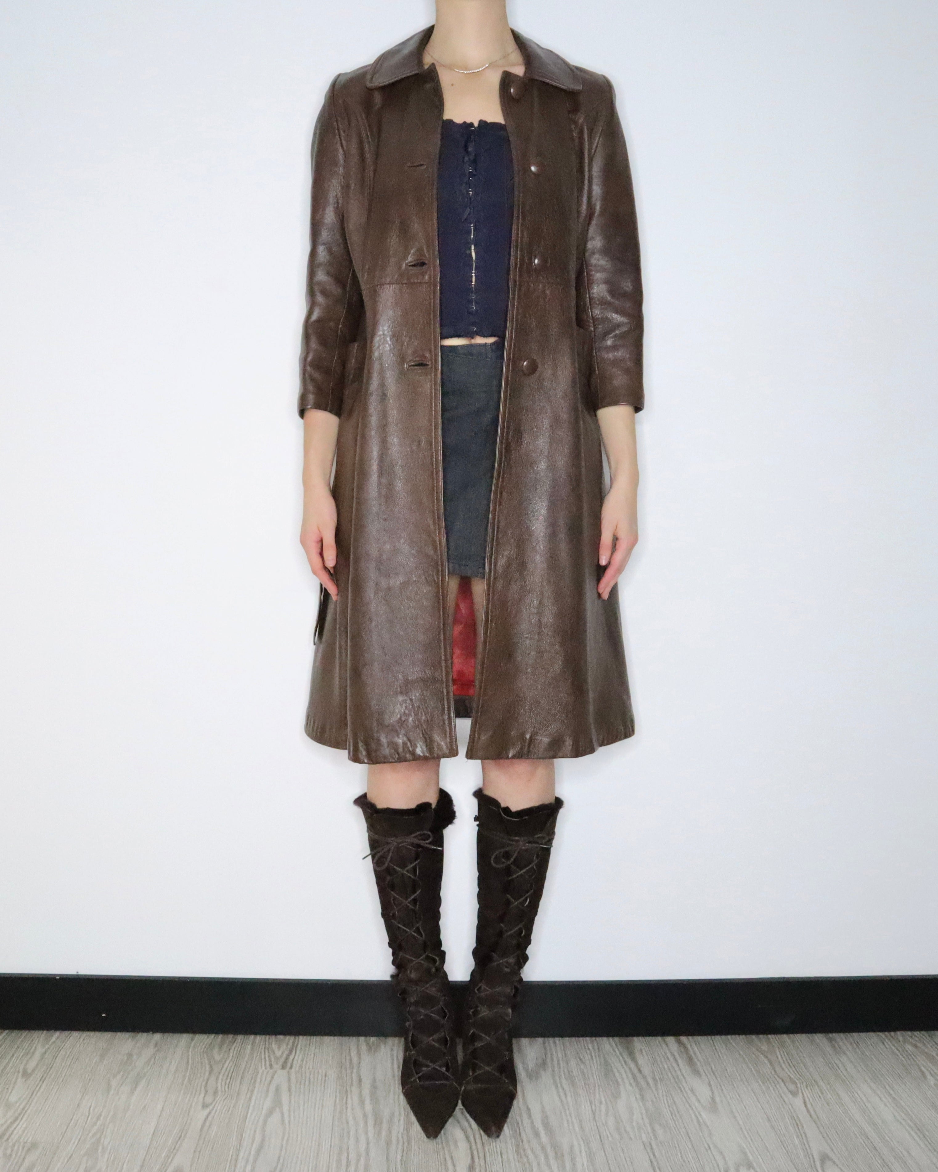 Long Brown Leather Jacket (Small) 