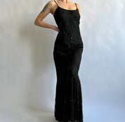 heavily beaded black maxi dress