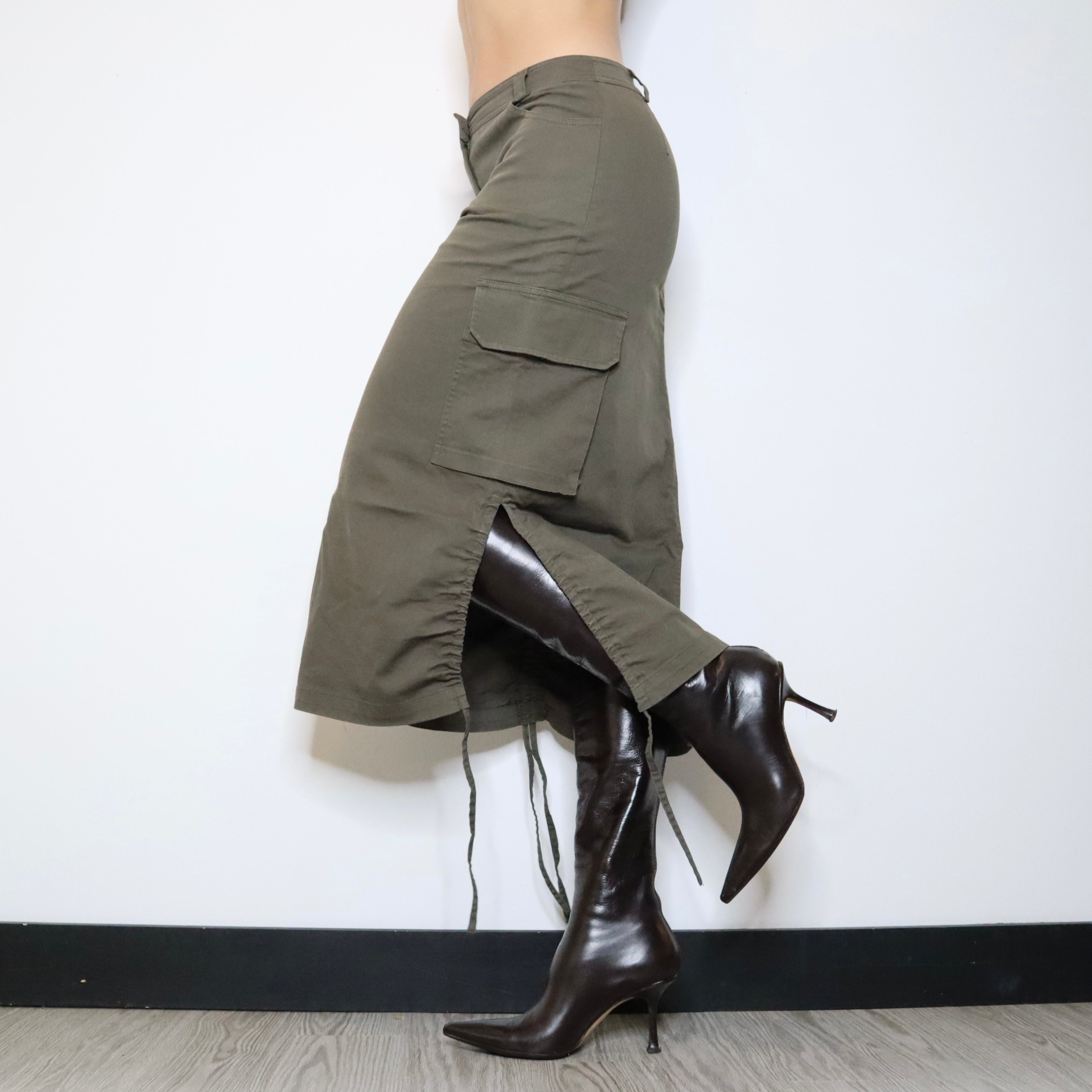 Khaki Cargo Maxi Skirt (Small) 