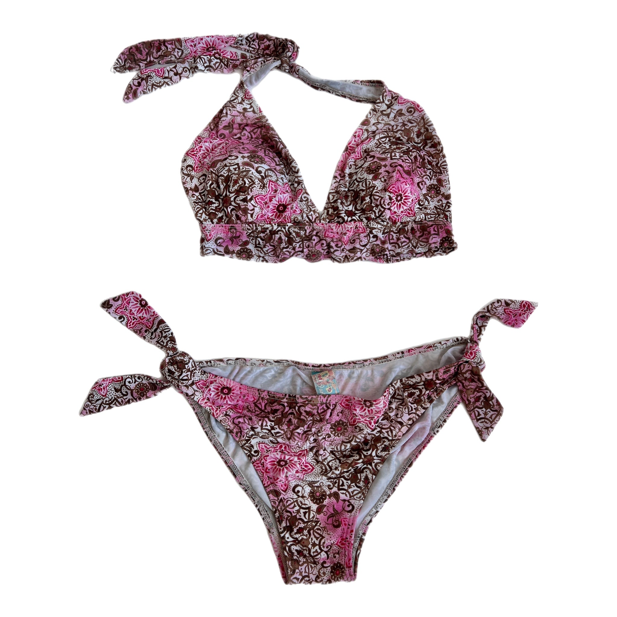 00s Pink brown print bikini