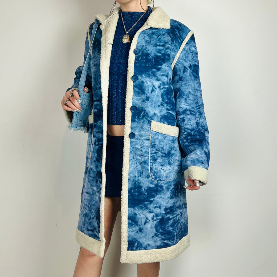 Y2k Ice Blue Sherpa Trench Coat