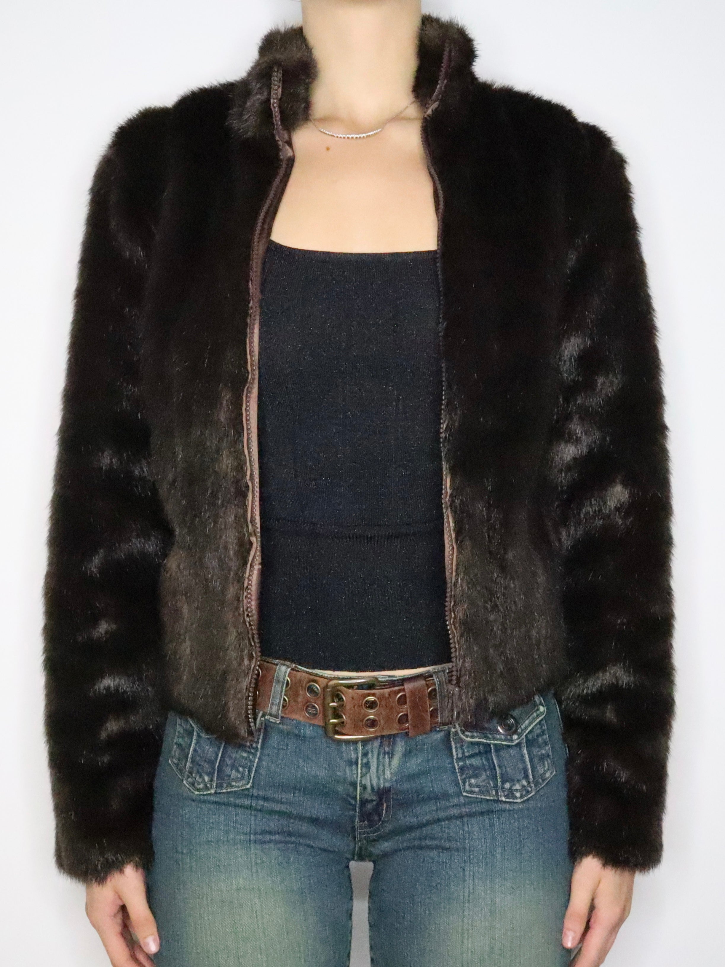 Brown Faux Fur Coat (XS) 