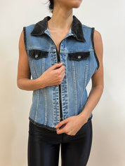 Black and blue denim vest