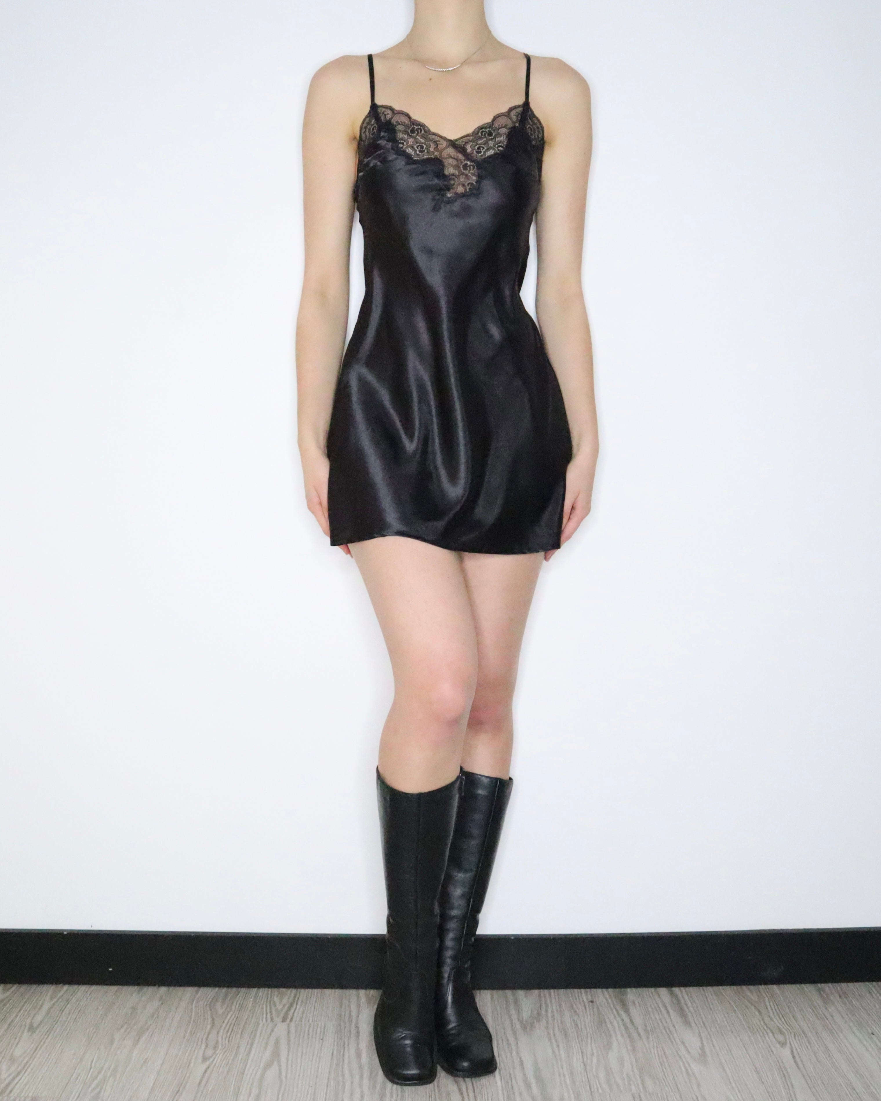 Black Satin Slip Dress (XS-S) 