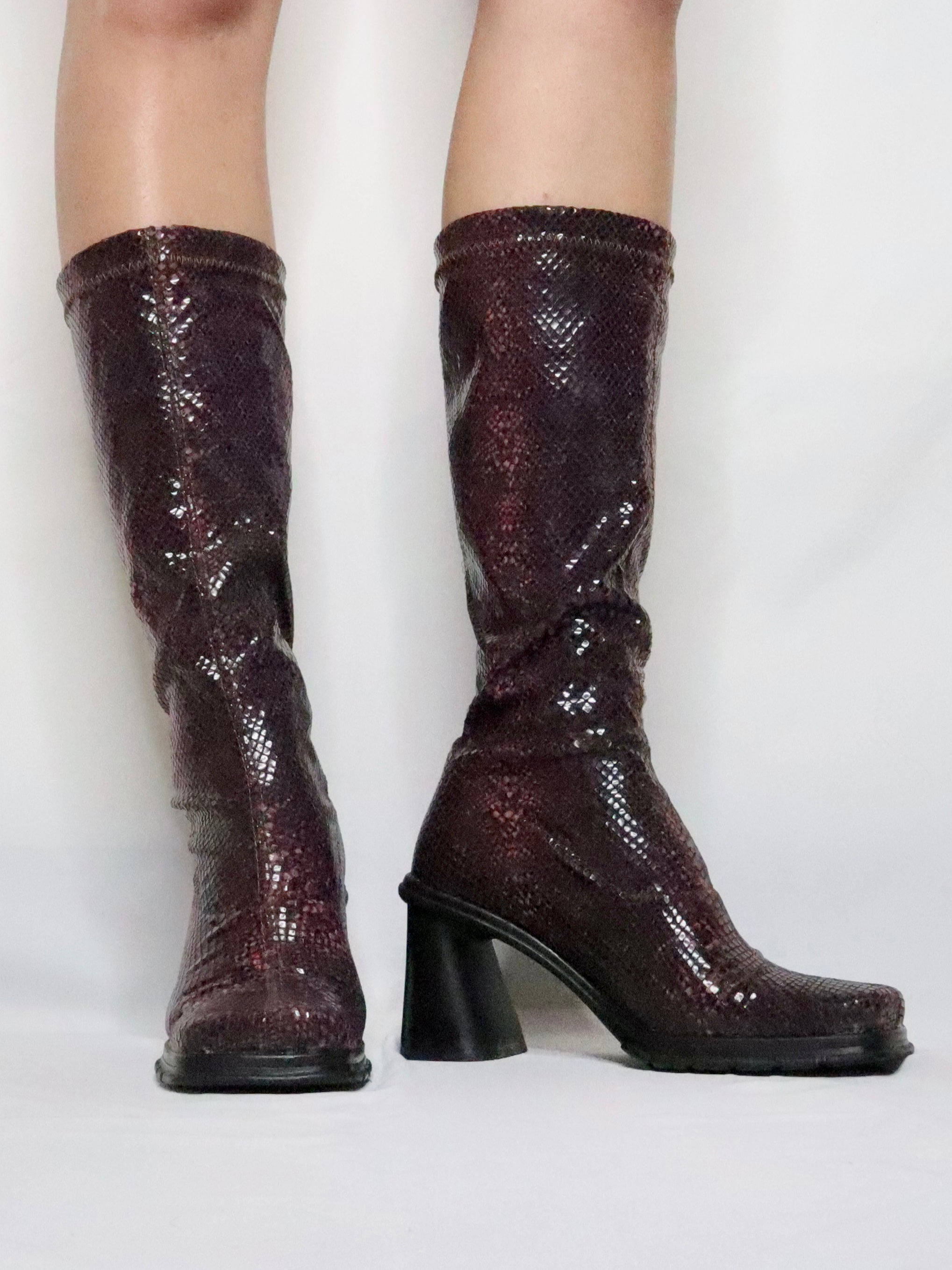 Maroon Faux Snakeskin Boots (6 US/36 IT)