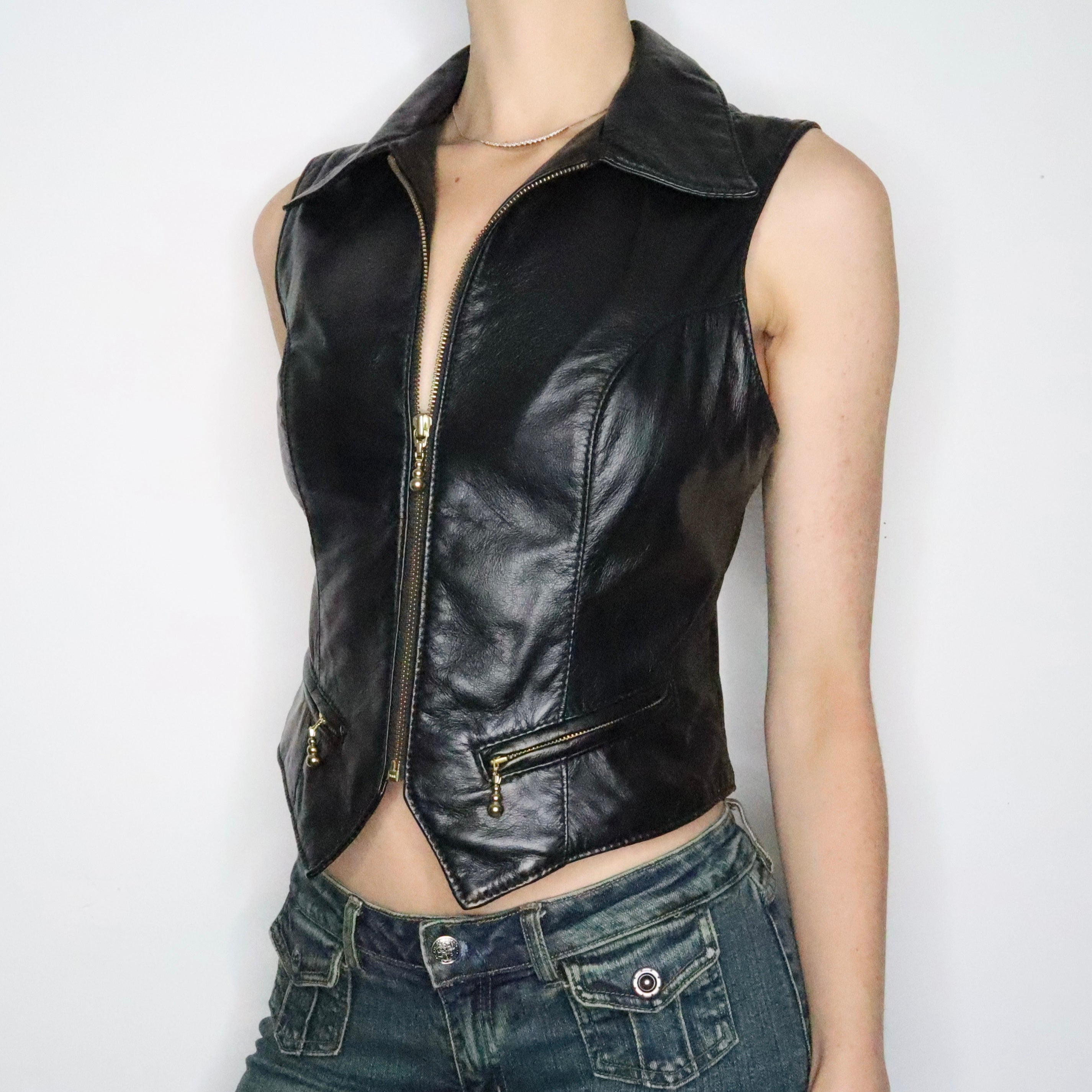 Black Leather Vest (Medium)