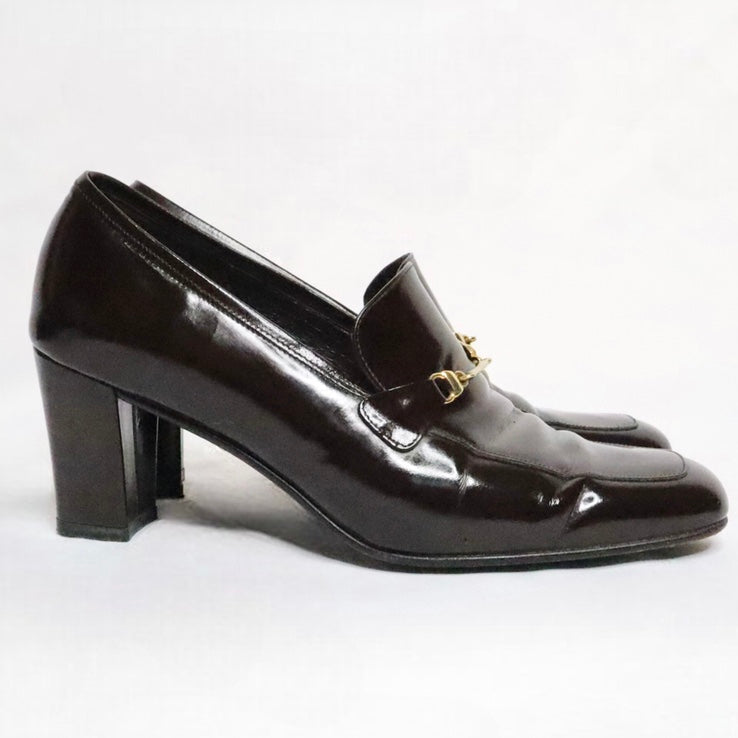 Italian Brown Leather Heeled Loafers (6.5 US)