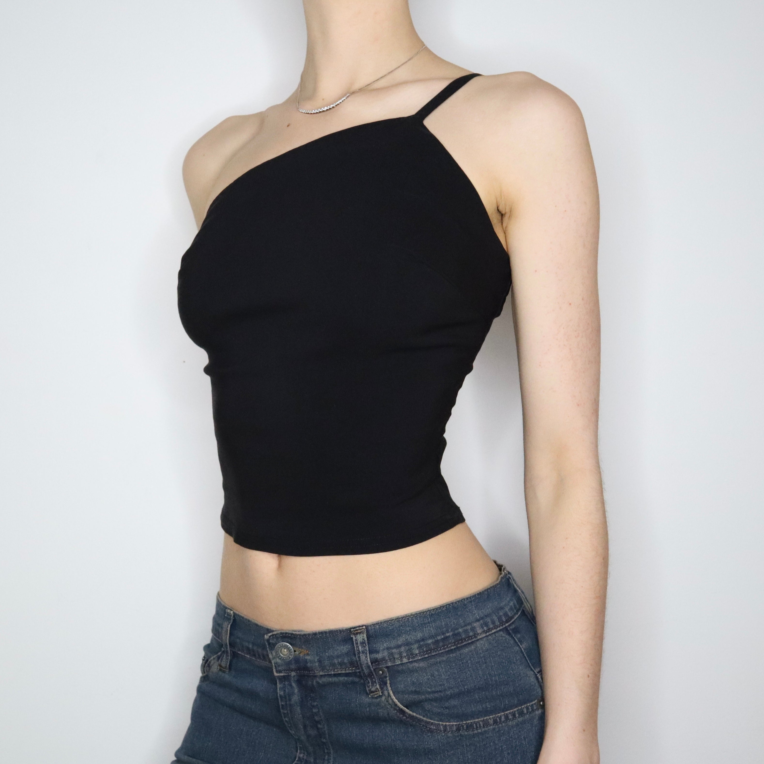 Black Asymmetrical Crop Top (XS) 