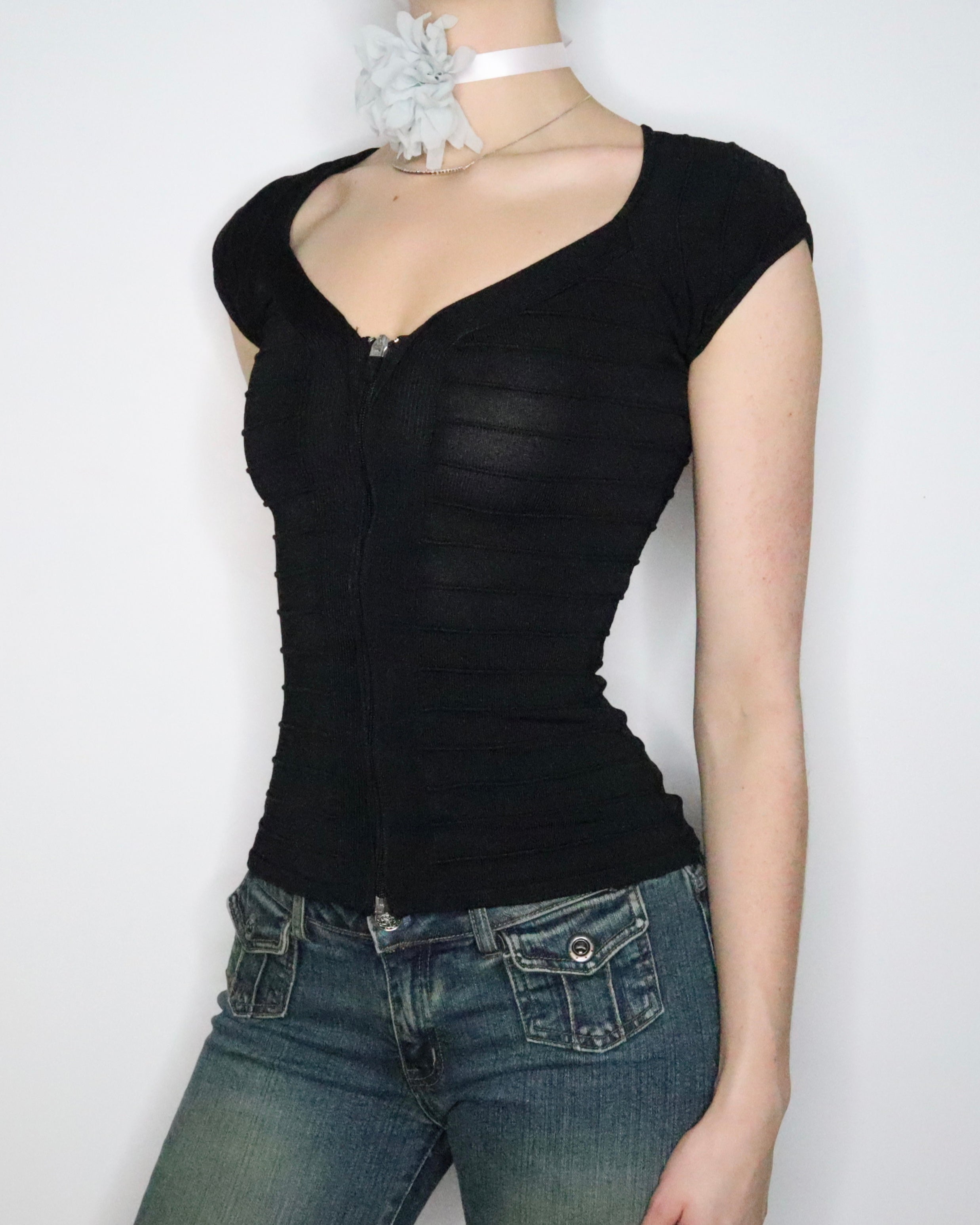 Black Zip Up Top (XS) 