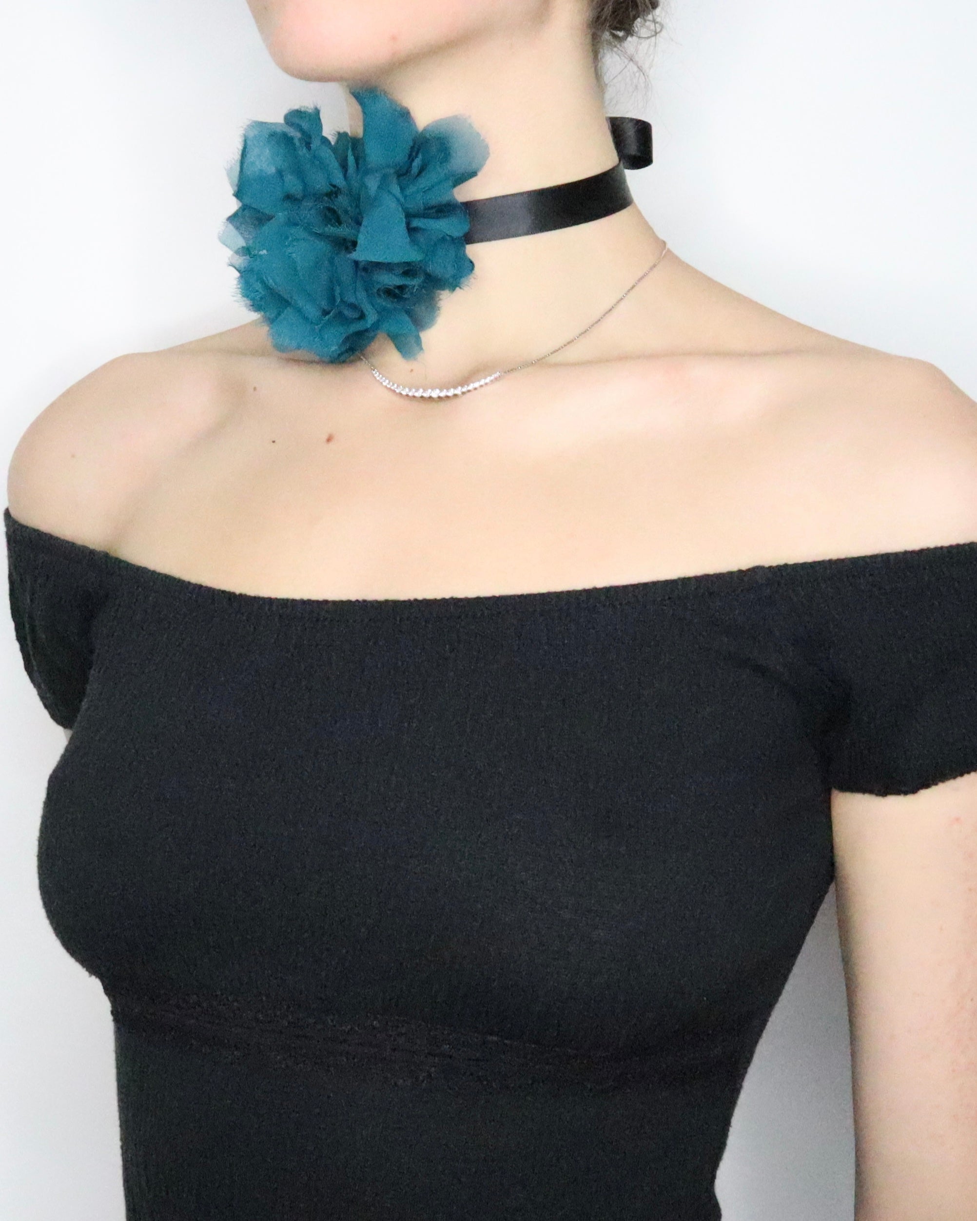 Teal Silk Flower Choker