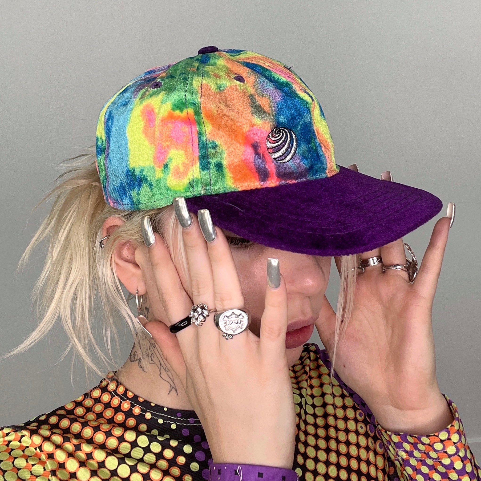 90s Style Rave Tie Dye Velvet Hat