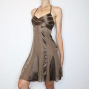 Y2K BCBG Brown Silk Halter Dress (XS)