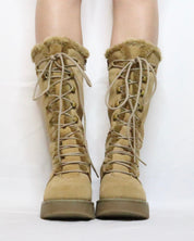 Tan Platform Lace Up Boots (6.5 US)