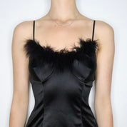 Marabou Trim Black Mini Dress (Small)