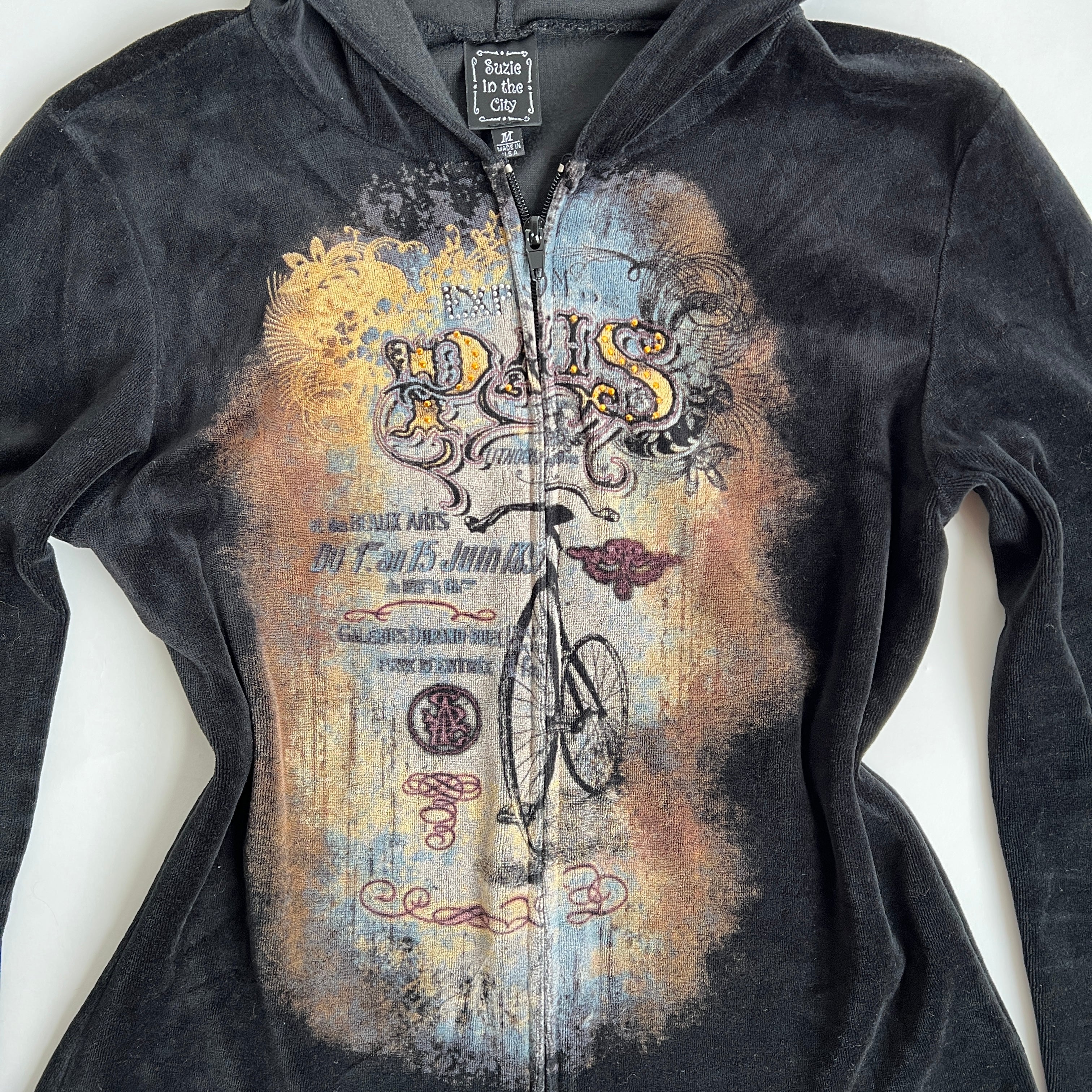 90s graphic velour zip hoodie