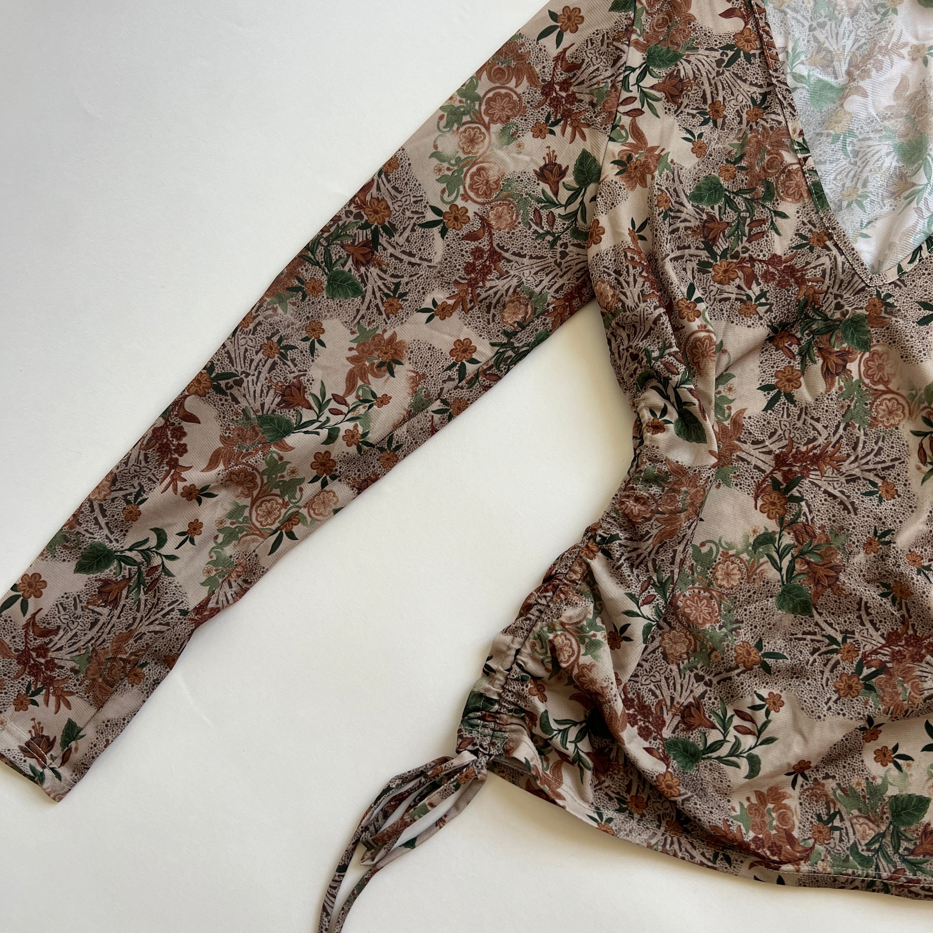 00s brown print semi sheer top