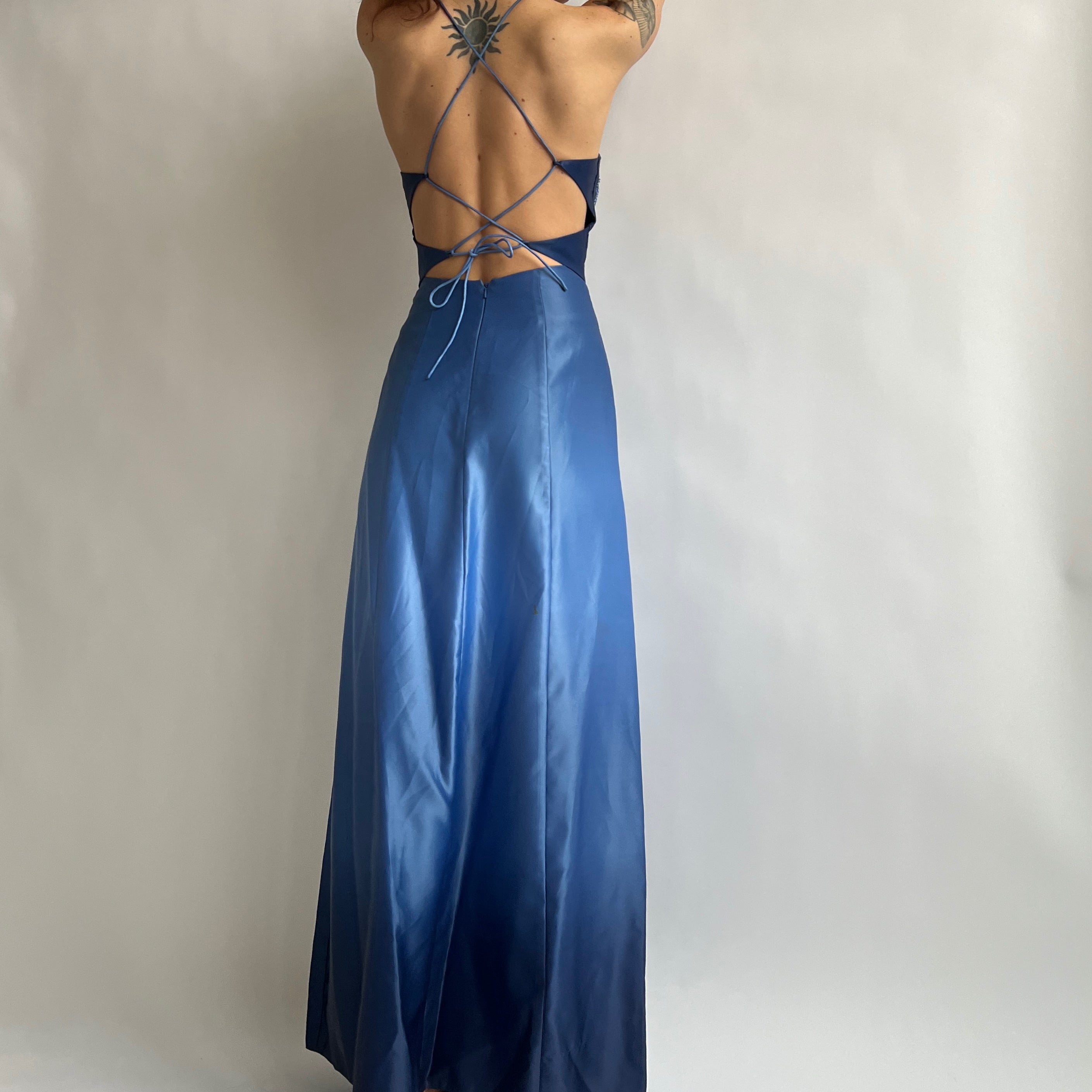 Y2K blue ombré beaded formal dress