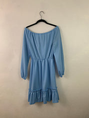 No shoulder blue ruffle dress
