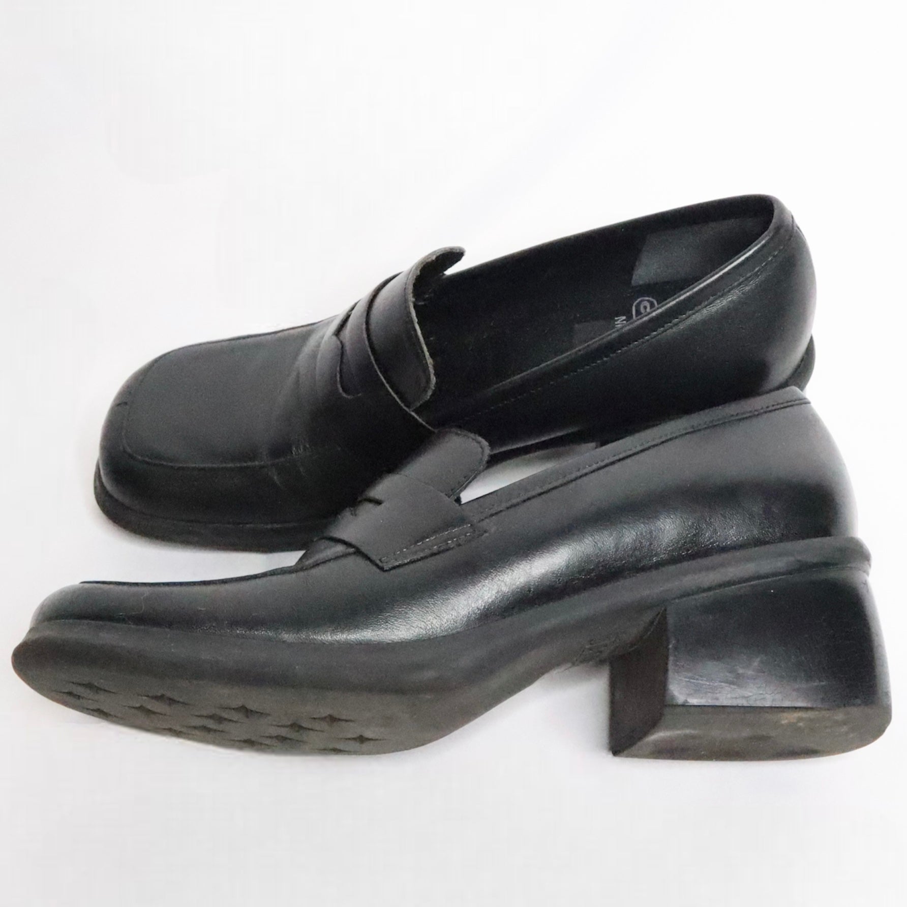 Black Leather Heeled Loafers (7 US)
